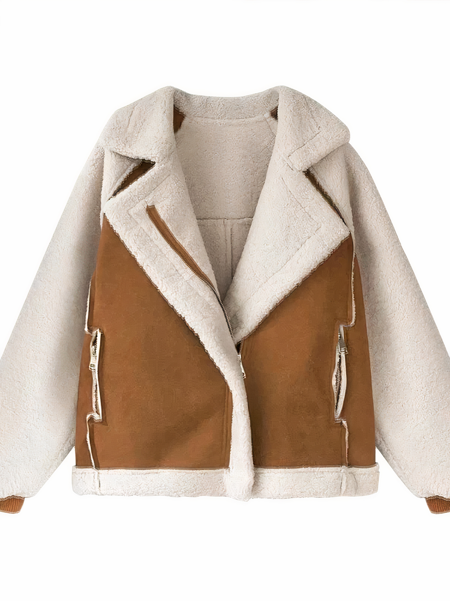Veste Daim Femme Manteau Aviateur Faux Suede Avec Fermeture