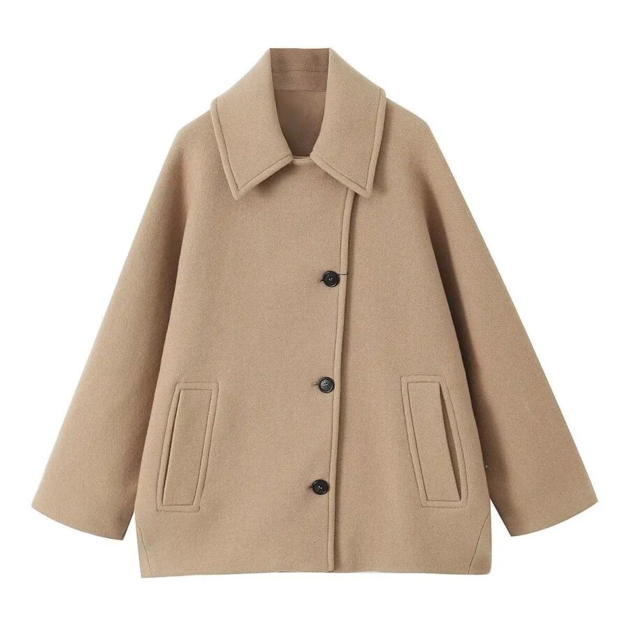Veste cape femme ample avec col à revers beige