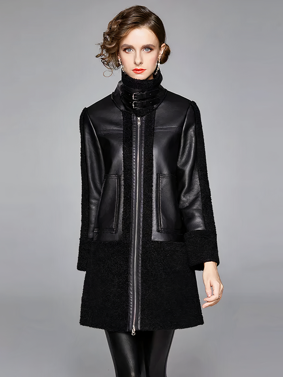 Veste cintr?�e femme avec col haut en simili cuir �?� Ma veste