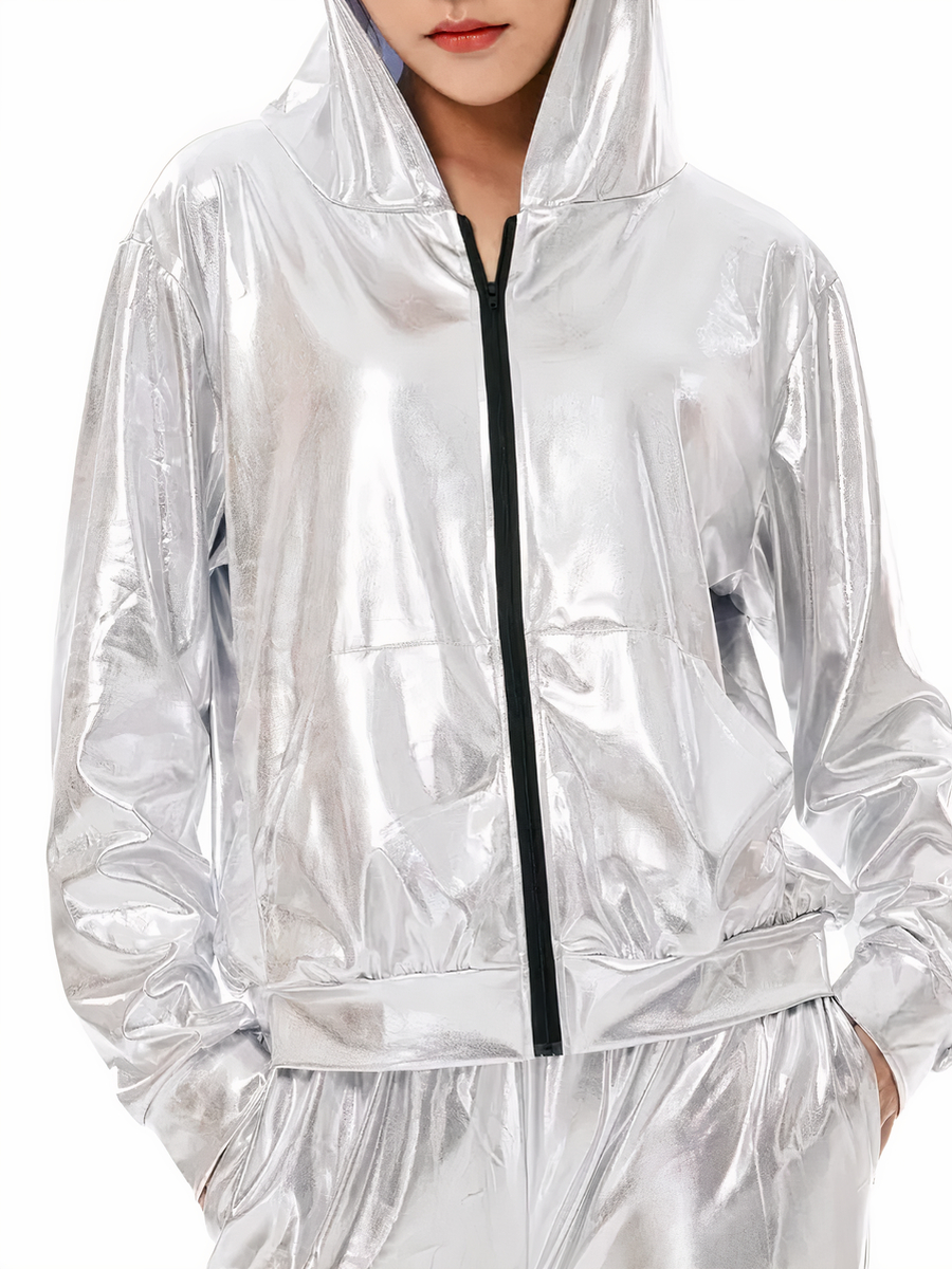 Veste de pluie femme argentée et brillante avec capuche • Ma veste