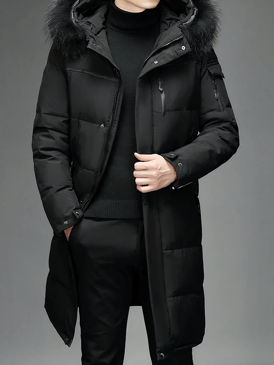 Veste doudoune homme longue et capuche en fausse fourrure • Ma veste