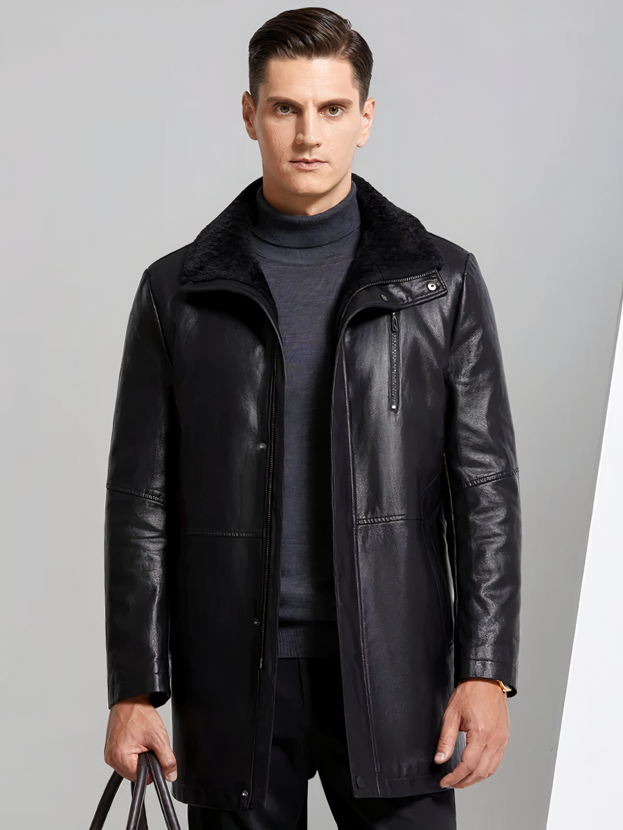 Veste longue homme en simili cuir noir avec col ?� revers �?� Ma veste