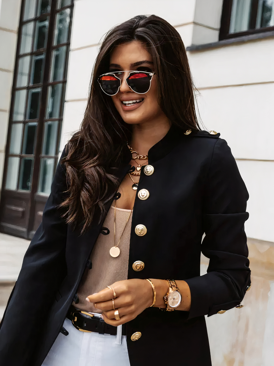 Veste officier femme avec boutons décoratifs et col rond • Ma veste