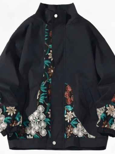 Veste patchwork homme large avec motif de fleurs sur fond gris