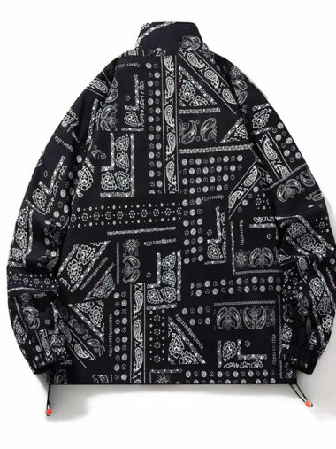 Veste réversible homme coupe-vent avec un côté imprimé sur fond blanc