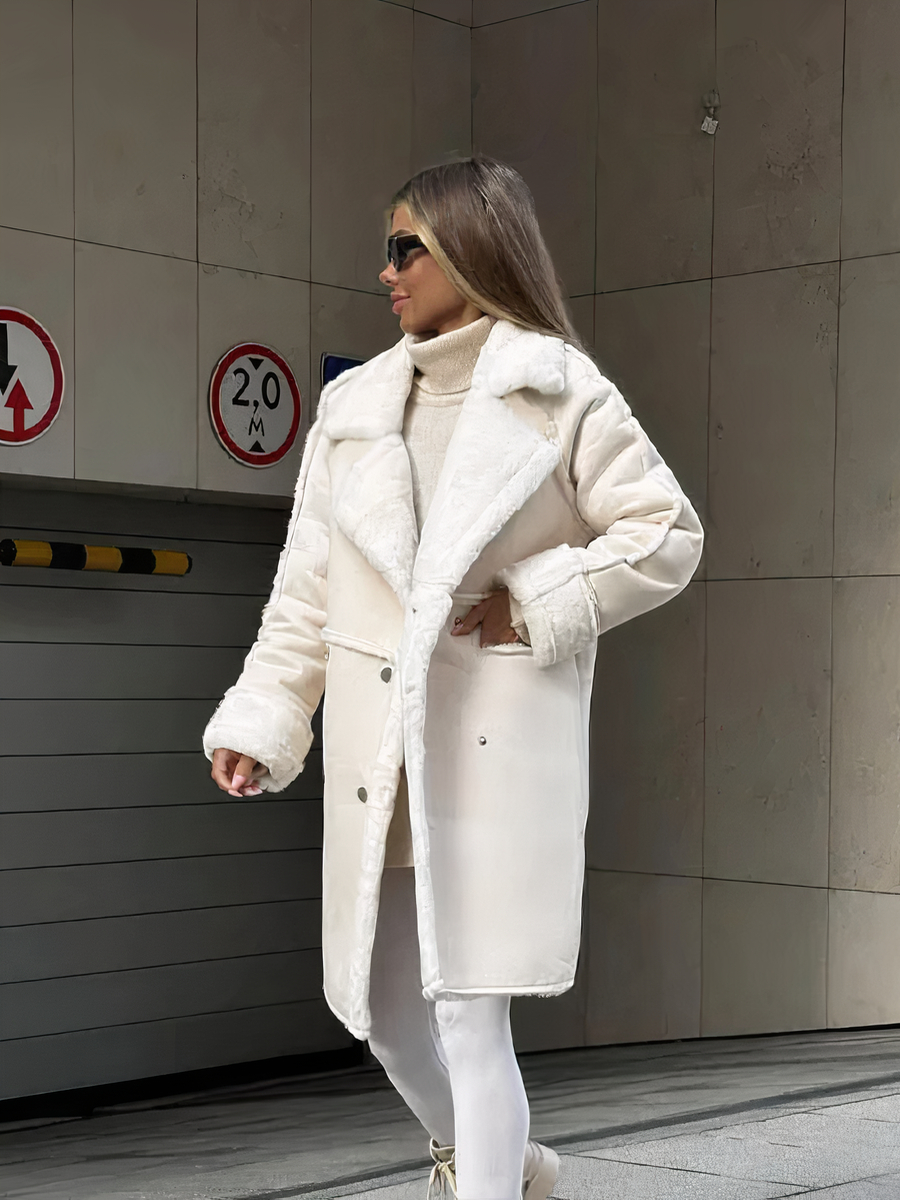 Veste suédine femme blanche avec grand col à revers • Ma veste