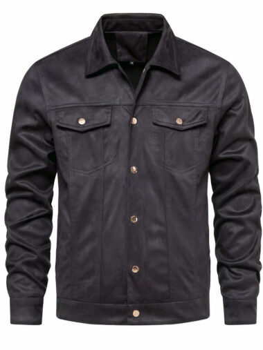 Veste suédine homme style décontracté à col rabattu sur fond blanc