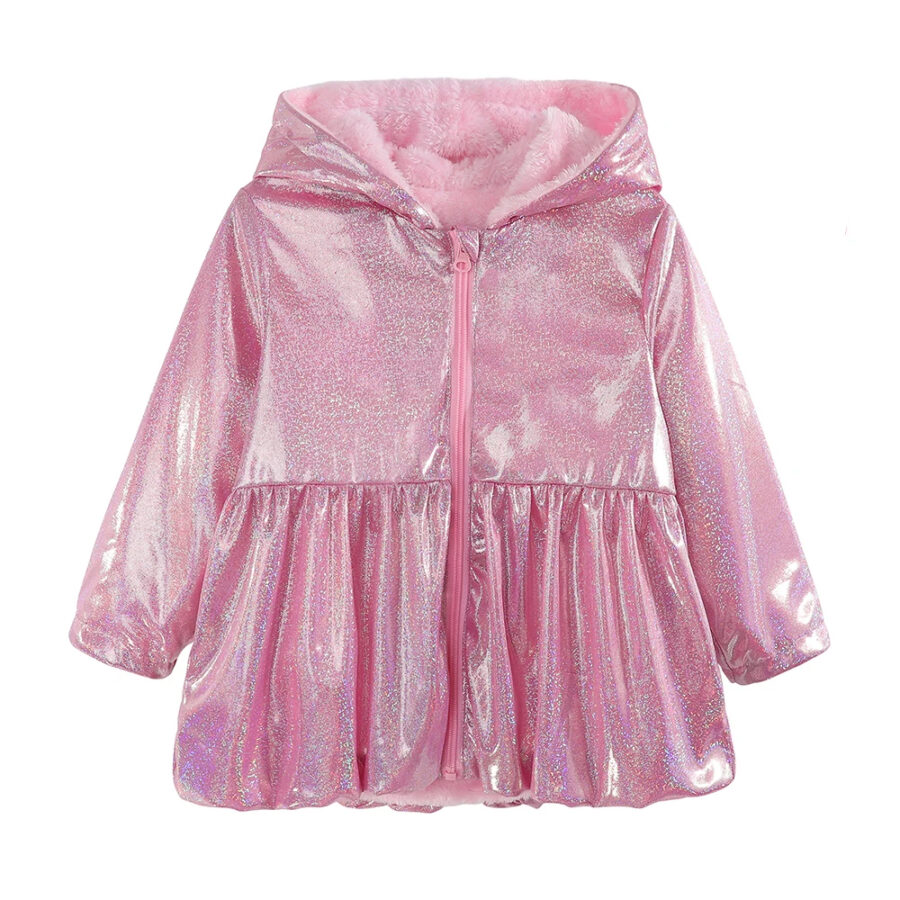 Veste fille à capuche rose brillante, sur un fond blanc.