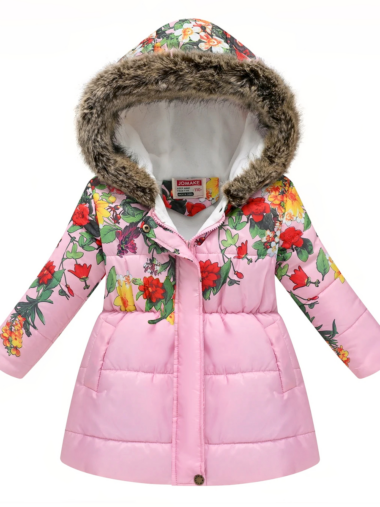 Veste fille chaude avec imprimé floral sur fond blanc