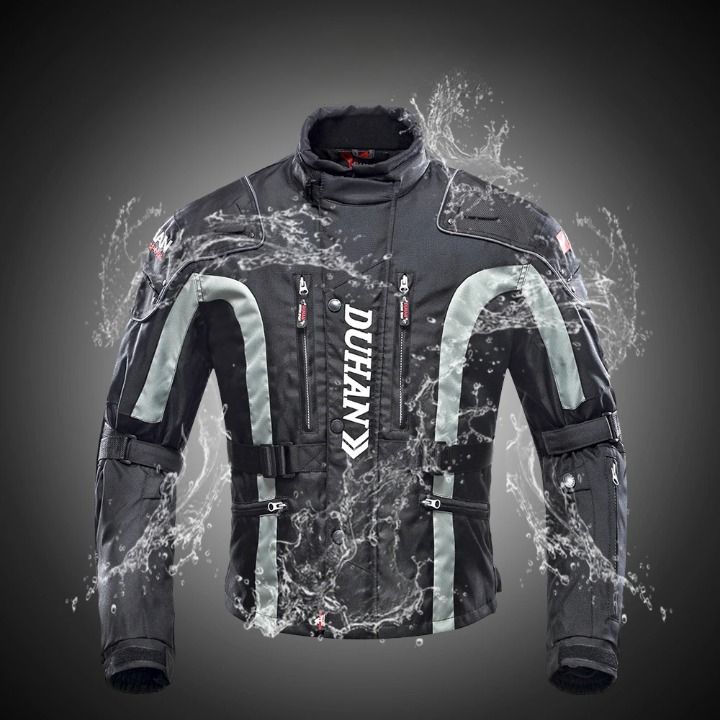 Veste moto homme imperméable et anti-chute avec bandes réfléchissantes