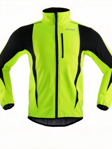 Veste running homme fluorescente et étanche avec bandes réfléchissantes sur fond blanc